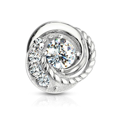 Joya para microdermal en oro de 14 quilates con diseño trenzado y piedras