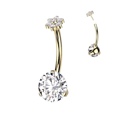 Piercing para el ombligo con piedra grande y flor superior