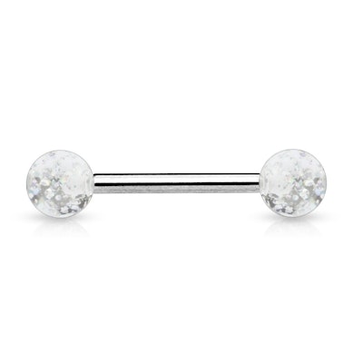 Piercing para la lengua en acero quirúrgico con bolas de acrílico de diferentes colores