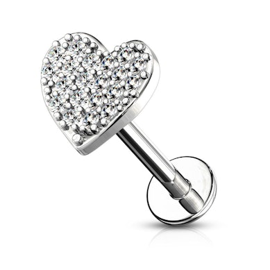 Labret con corazón empedrado y rosca interna