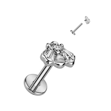 Labret de titanio con rosca interna y diseño de abeja