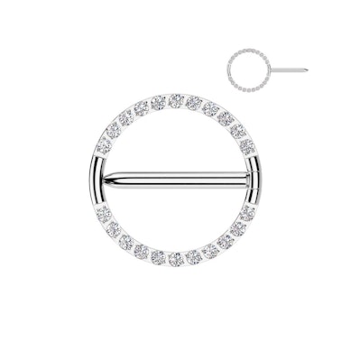 Aro clicker de titanio para el pezón con piedras en pavé