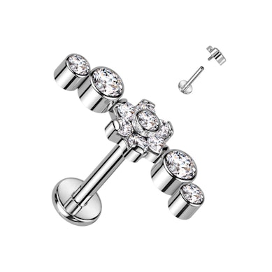 Labret de titanio adornado con precioso diseño de flor