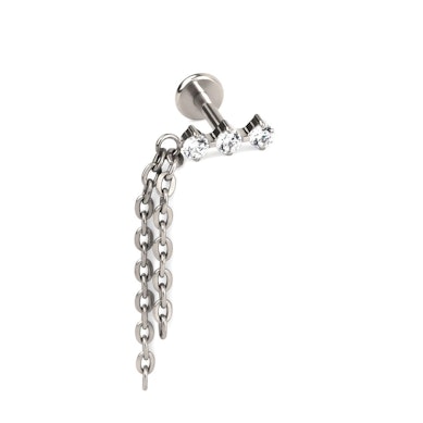 Labret de titanio con trío de piedras y cadena doble colgante