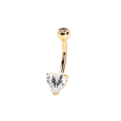 Piercing para el ombligo de oro de 14 quilates con brillante en forma de corazón