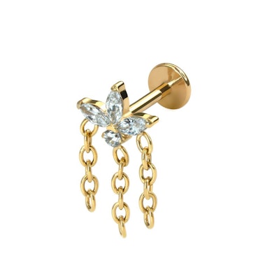 Labret de titanio con flor y cadenas