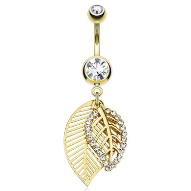 Piercing para el ombligo chapado en oro con colgante con hojas