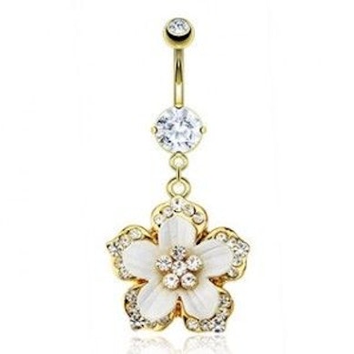 Piercing para el ombligo chapado en oro con flor