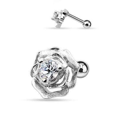 Pendiente para la oreja con rosa y brillante