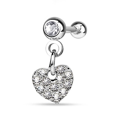 Piercing para la oreja con colgante de corazón brillante