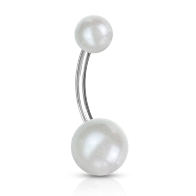 Piercing para el ombligo con bolas perladas-Blanco