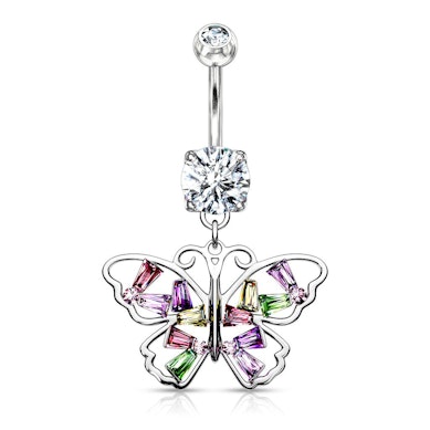Piercing para el ombligo con una bonita mariposa multicolor
