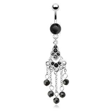 Piercing para el ombligo con cadenas y bolas negras