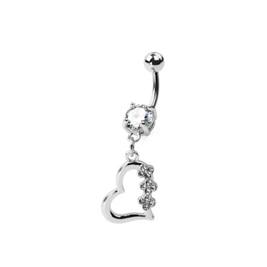 Piercing para el ombligo de titanio con corazón y brillantes