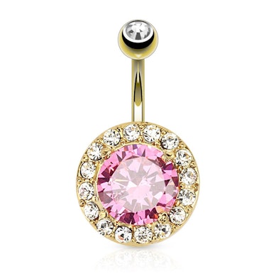 Piercing para el ombligo chapado en oro con brillante grande y rosa