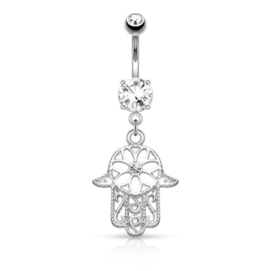 Piercing para el ombligo con brillante y colgante de mano de Fátima