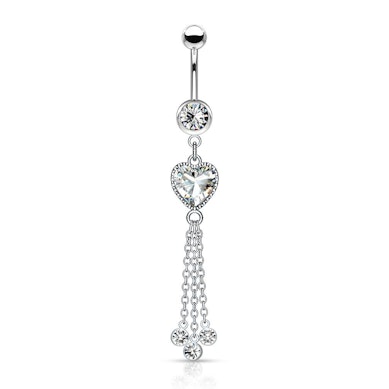 Piercing para el ombligo con brillante en forma de corazón y cadenas