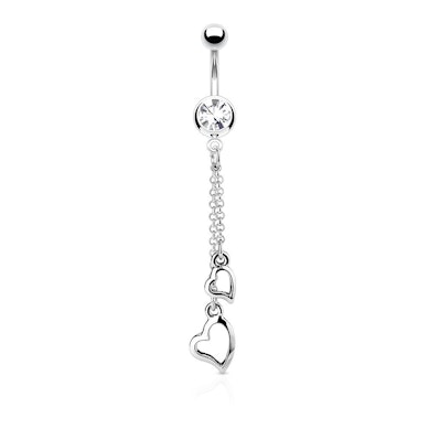 Piercing para el ombligo con colgante de corazones y cadenas