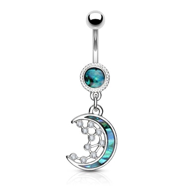 Piercing para el ombligo con luna creciente y estrellas