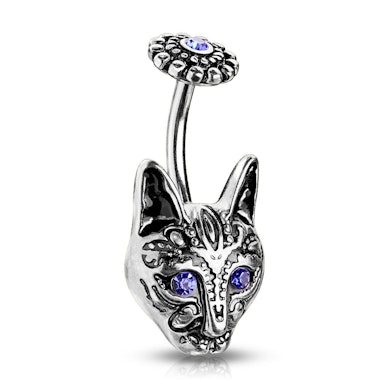 Piercing para el ombligo con gato tribal de ojos azules