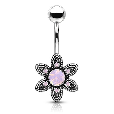 Piercing para el ombligo con flor y opalita redonda