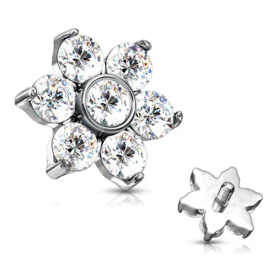 Joya microdermal con brillantes que forman una flor
