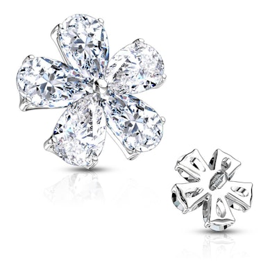 Joya para microdermal en forma de flor con piedras formando sus hojas