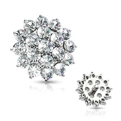 Joya para microdermal en oro 14 quilates con flor hecha de piedras-Oro blanco de 14K