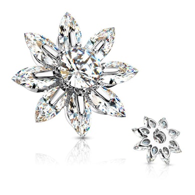 Joya para microdermal con flor de pétalos empedrados y piedra central grande