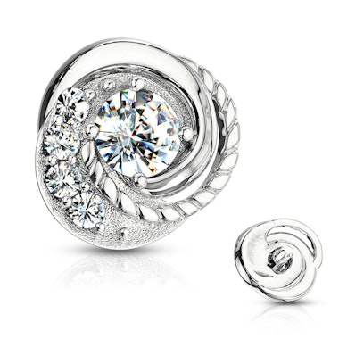 Joya para microdermal en oro de 14 quilates con diseño trenzado y piedras