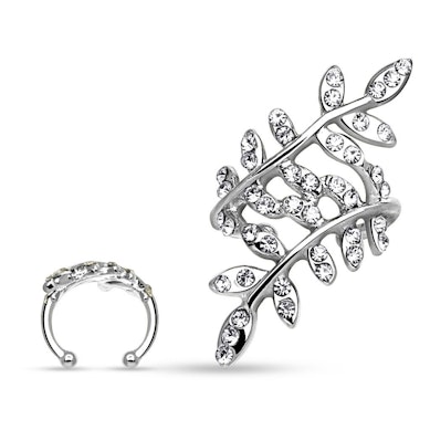 Ear cuff con hojas de brillantes incrustados
