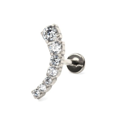 Labret push-in de titanio con línea curva de piedras