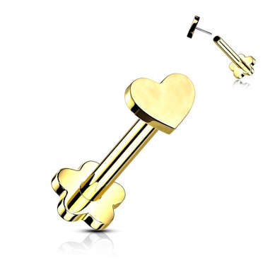 Labret de titanio con extremos de flor y corazón