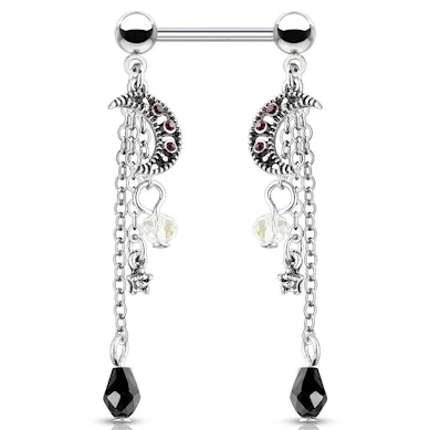Piercing para el pezón con estrellas y lunas colgantes