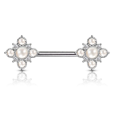 Piercing para el pezón con flores y perlas