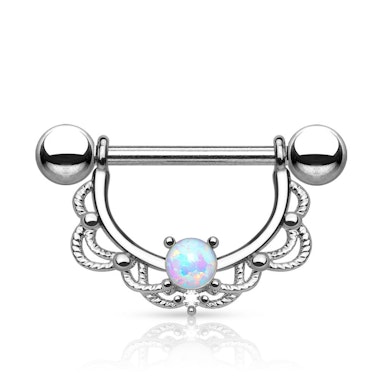 Piercing para el pezón con filigrana y ópalo