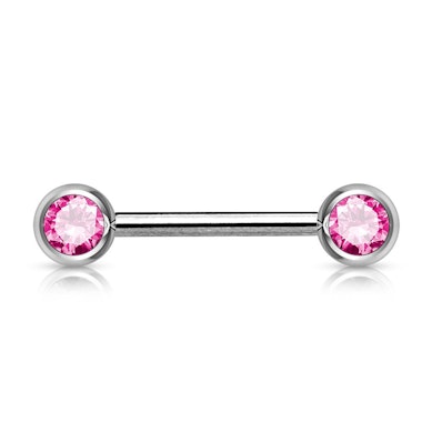 Piercing para el pezón con circonitas en varios colores.-Fucsia