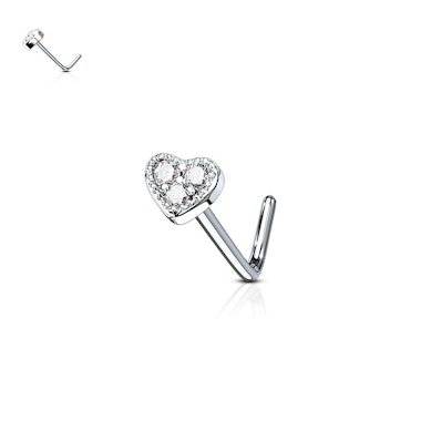 Piercing para la nariz con corazón y tres circonitas