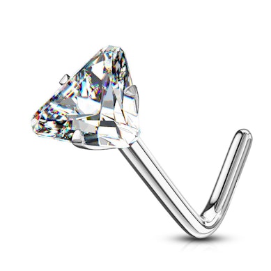 Piercing para la nariz en oro de 14 quilates con piedra triangular