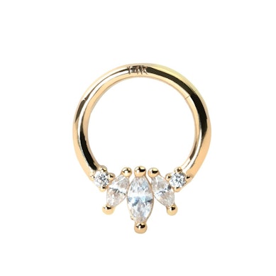 Aro con bisagra en oro de 14 quilates con brillantes de corte marquise