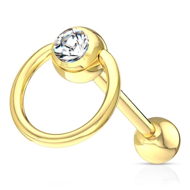Piercing para la lengua chapado en oro con aro y brillante claro
