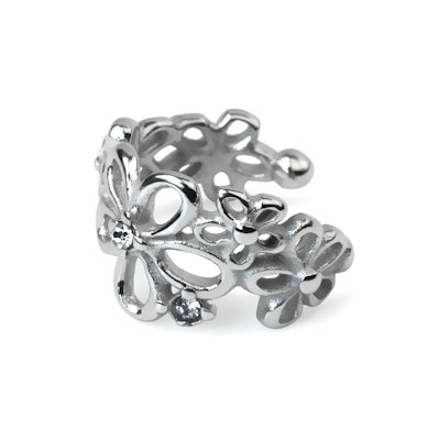 Ear cuff con flores en acero quirúrgico