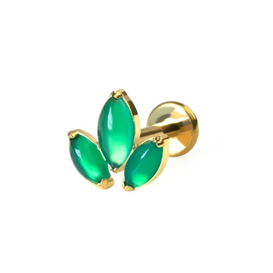 Labret de titanio con trío de piedras naturales en corte marquise