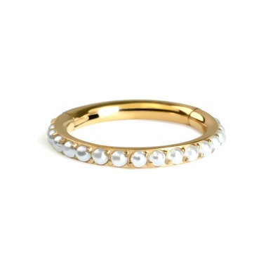 Aro clicker de titanio con perlas incrustadas