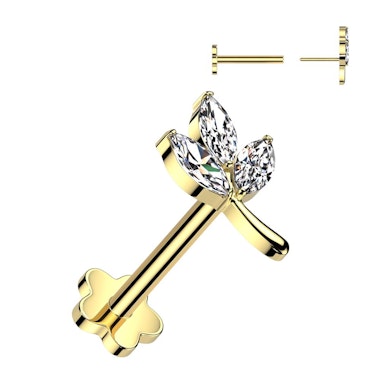Labret de titanio en forma de hoja con flor trasera