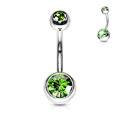Piercing para el ombligo de acero quirúrgico con brillantes en distintos colores.