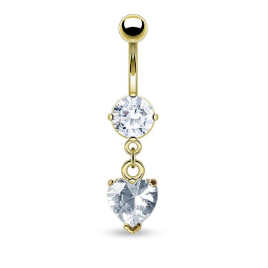 Piercing para el ombligo chapado en oro con colgante con un brillante en forma de corazón