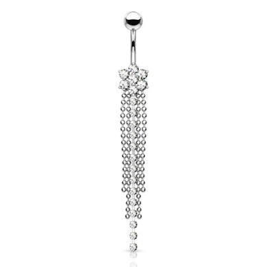 Piercing para el ombligo con flor y colgante con cadenas