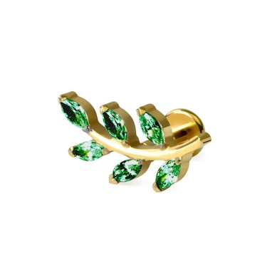 Labret de titanio con hoja y piedras brillantes