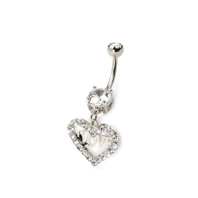 Joya para el ombligo con corazón de brillantes y la palabra love